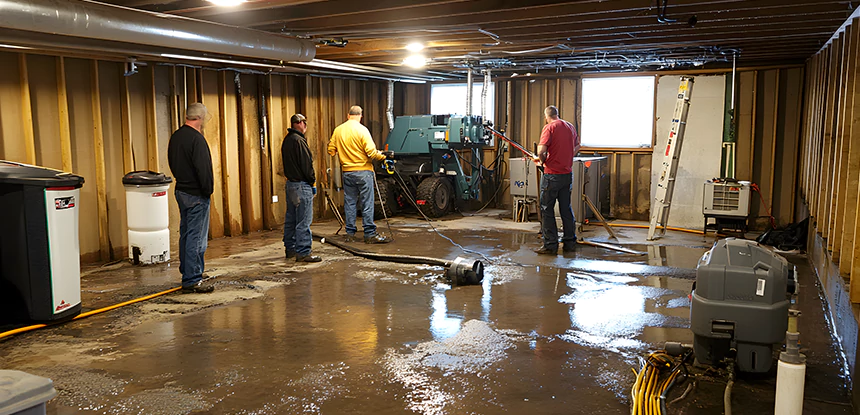 Cleaning Sewage From Basement Floor in Epworth